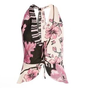 Free People Pink and Black Floral Blouse